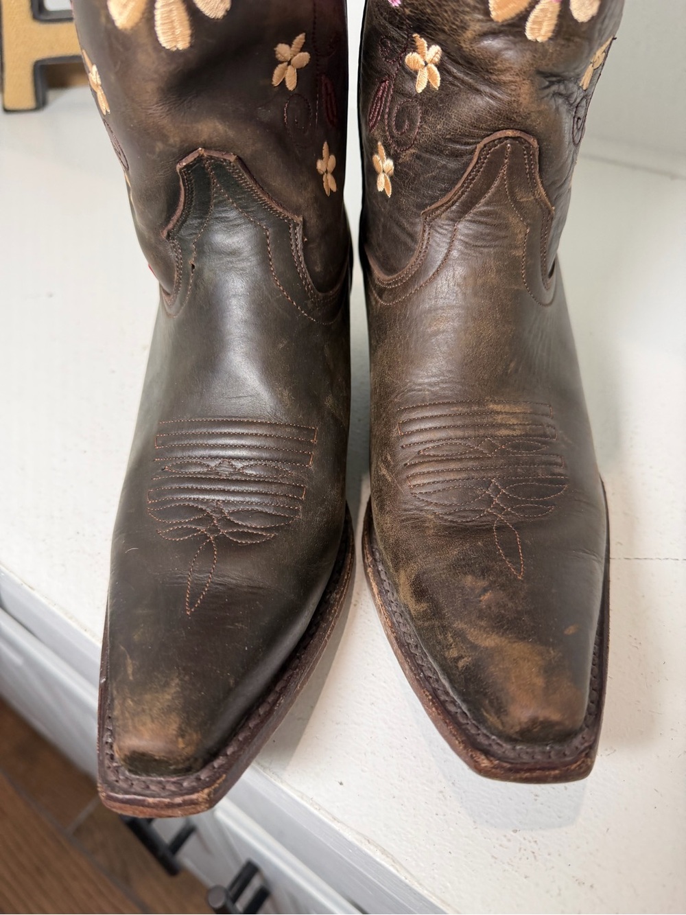 Big Bull Womens 7.5 Vintage Brown Leather Floral Embroidered Cowboy Boots - Picture 3 of 10